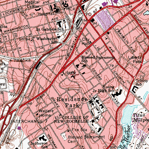Topographic Map of The Presbyterian Church of New Rochelle, NY