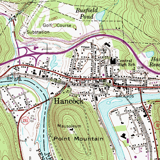 Topographic Map of Hancock Presbyterian Church, NY
