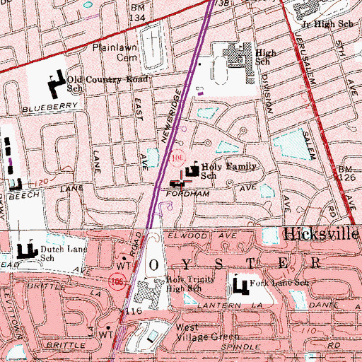 Topographic Map of Holy Family Church, NY