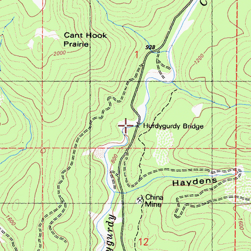 Topographic Map of Hurdygurdy Bridge, CA