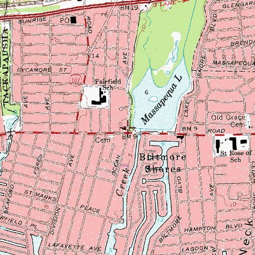 Topographic Map of Massapequa Reformed Church, NY