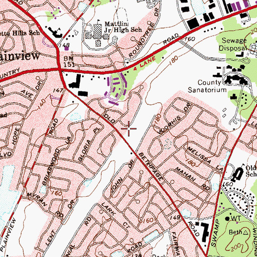 Topographic Map of Plainview Reformed Church, NY