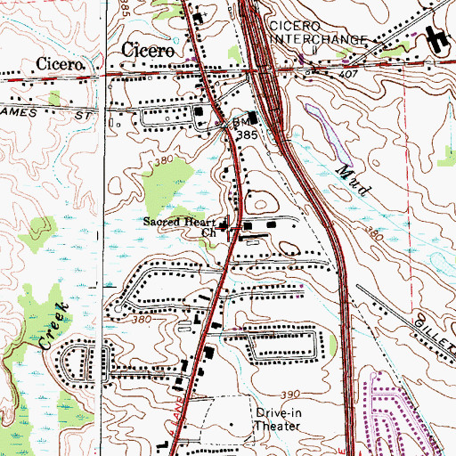 Topographic Map of Sacred Heart Church of Cicero, NY