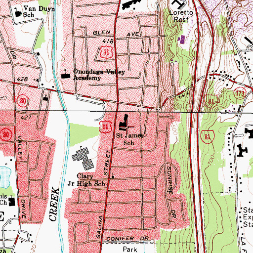 Topographic Map of Saint James Roman Catholic Church, NY