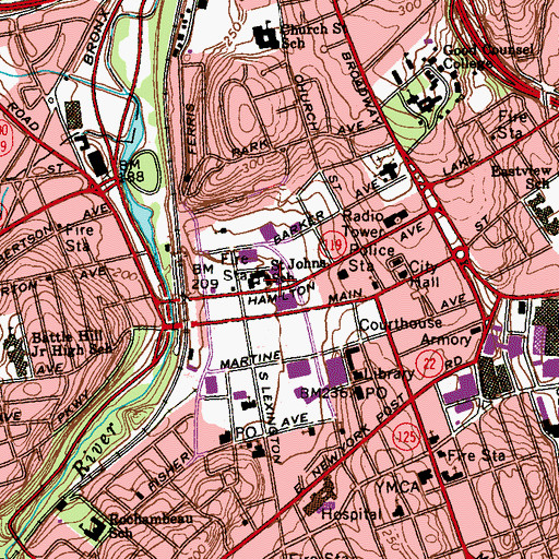 Topographic Map of Saint John the Evangelist Roman Catholic Church, NY