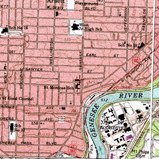 Topographic Map of Saint Monica's Church, NY