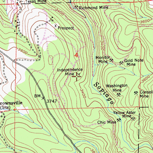Topographic Map of Independence Mine, CA