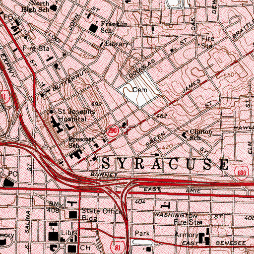 Topographic Map of Saint Peters Roman Catholic Church, NY