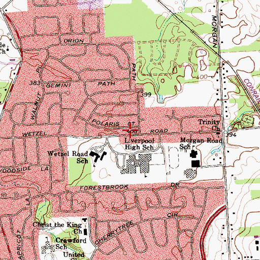 Topographic Map of Wetzel Road Church of Christ, NY
