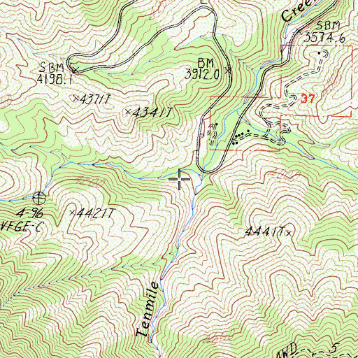 Topographic Map of Indian Creek, CA