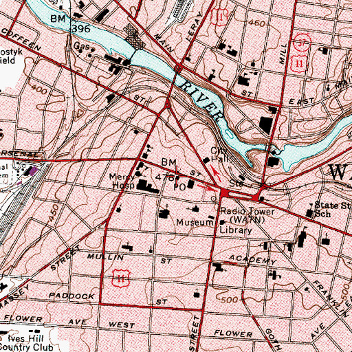 Topographic Map of Watertown Mennonite Church, NY