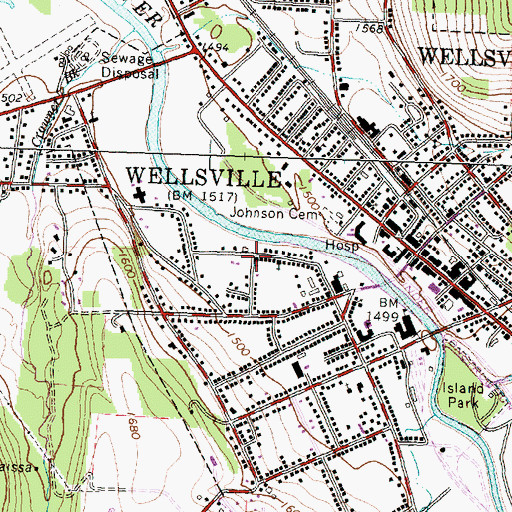 Topographic Map of Wellsville Presbyterian Church, NY