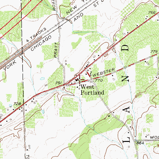 Topographic Map of West Portland Baptist Church, NY