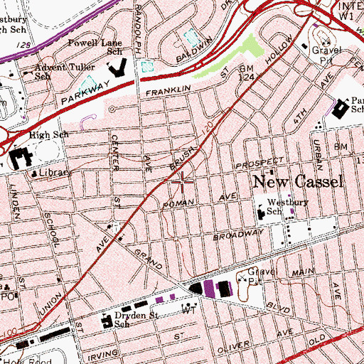 Topographic Map of Westbury Community Church, NY