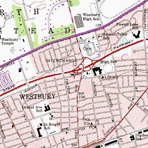 Topographic Map of Westbury United Methodist Church, NY
