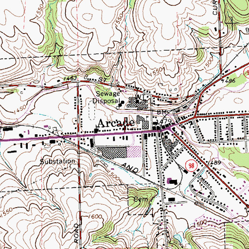 Topographic Map of Arcade Free Library, NY