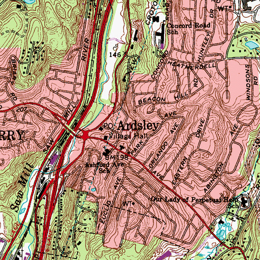 Topographic Map of Ardsley Public Library, NY
