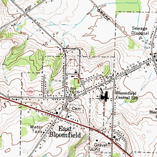 Topographic Map of Bloomfield Public Library, NY
