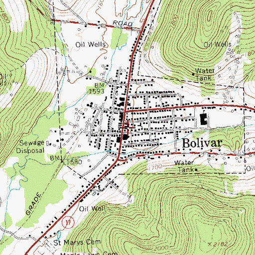 Topographic Map of Bolivar Free Library, NY