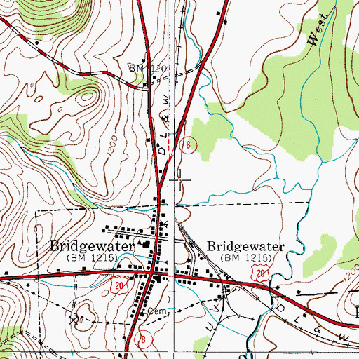 Topographic Map of Bridgewater Free Library, NY