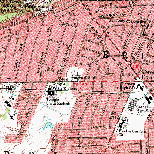Topographic Map of Brighton Memorial Library, NY