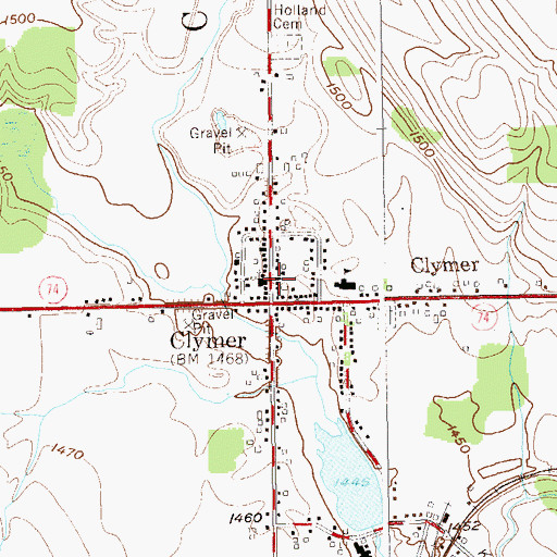 Topographic Map of Clymer - French Creek Free Library, NY