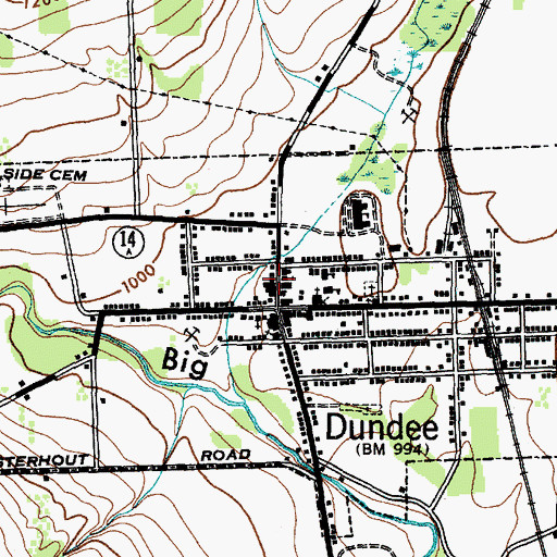 Topographic Map of Dundee Library, NY