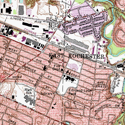 Topographic Map of East Rochester Public Library, NY