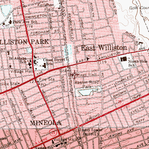 Topographic Map of East Williston Public Library, NY