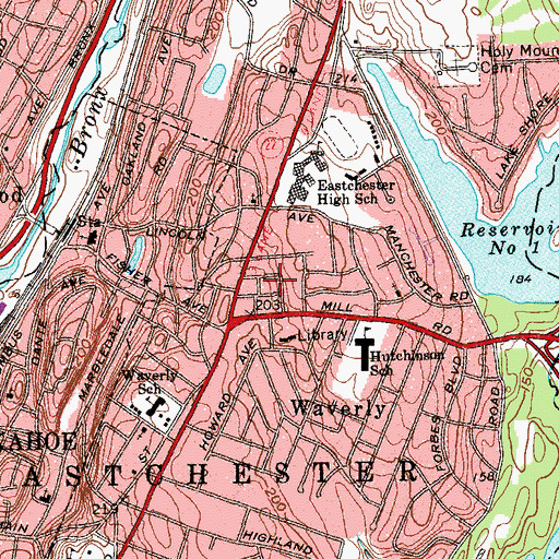Topographic Map of Eastchester Public Library, NY