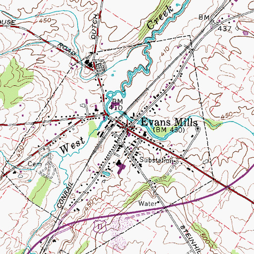 Topographic Map of Evans Mills Public Library, NY