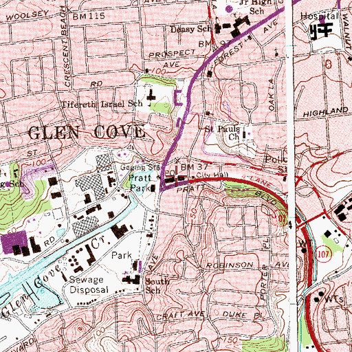 Topographic Map of Glen Cove Public Library, NY