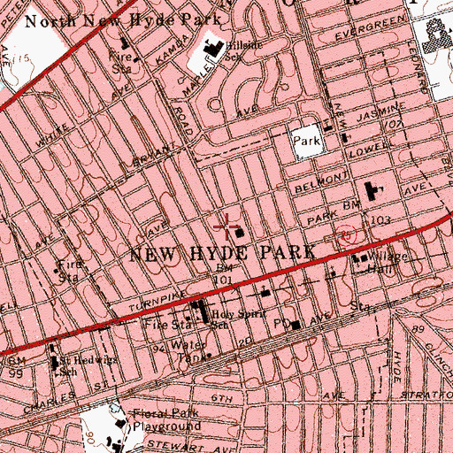 Topographic Map of Hillside Public Library, NY