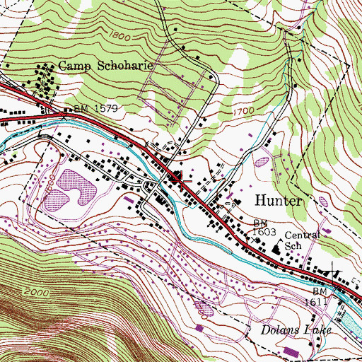 Topographic Map of Hunter Public Library, NY
