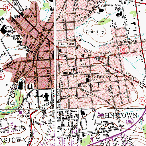 Topographic Map of Johnstown Public Library, NY