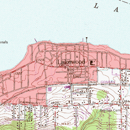 Topographic Map of Lakewood Memorial Library, NY