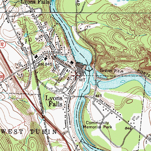 Topographic Map of Lyons Falls Library, NY