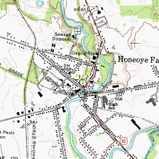 Topographic Map of Mendon Public Library, NY