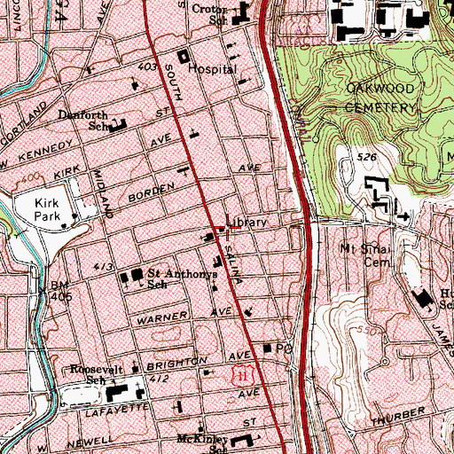 Topographic Map of Onondaga County Public Library Beauchamp Branch, NY