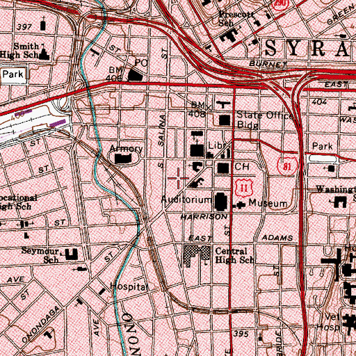 Topographic Map of Onondaga County Public Library Central Library, NY