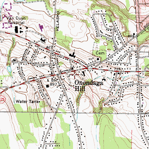 Topographic Map of Onondaga Free Library, NY