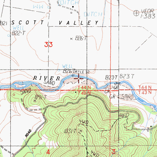 Topographic Map of Indian Creek, CA