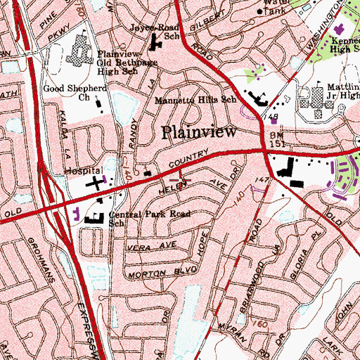 Topographic Map of Plainview - Old Bethpage Public Library, NY
