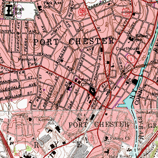 Topographic Map of Port Chester - Rye Brook Public Library, NY