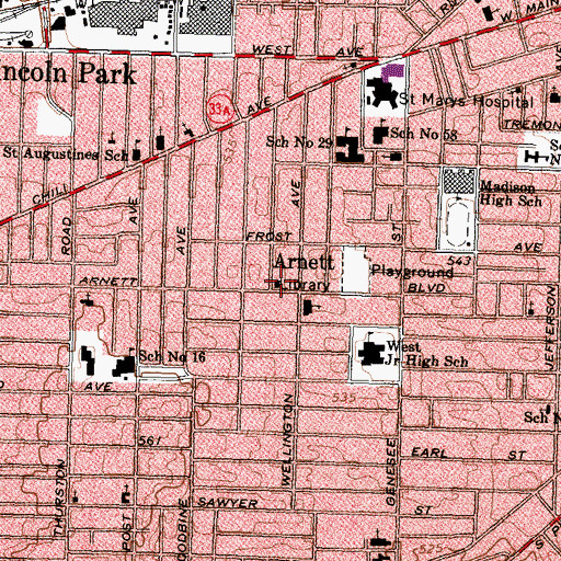 Topographic Map of Rochester Public Library Arnett Branch, NY