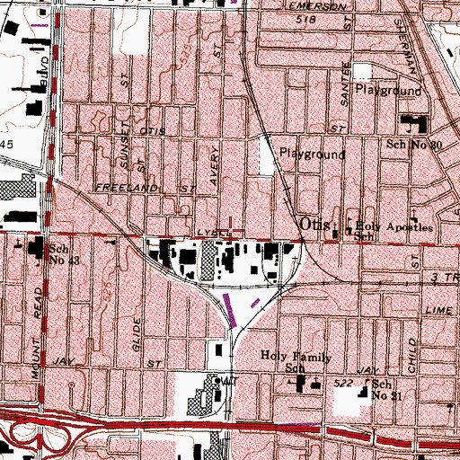 Topographic Map of Rochester Public Library Lyell Branch, NY