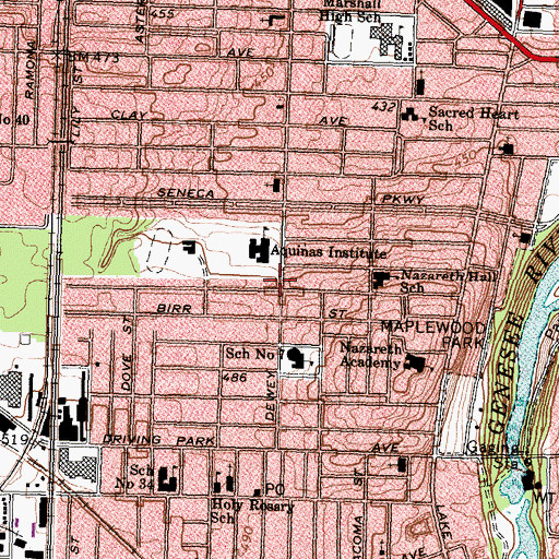 Topographic Map of Rochester Public Library Maplewood Community Library, NY