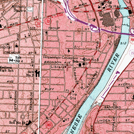 Topographic Map of Rochester Public Library Phyllis Wheatley Branch, NY