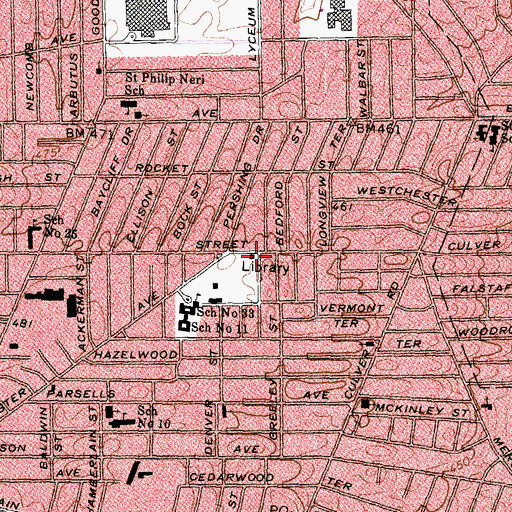 Topographic Map of Rochester Public Library Sully Branch, NY