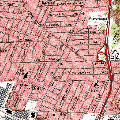 Topographic Map of Rochester Public Library Winton Branch, NY